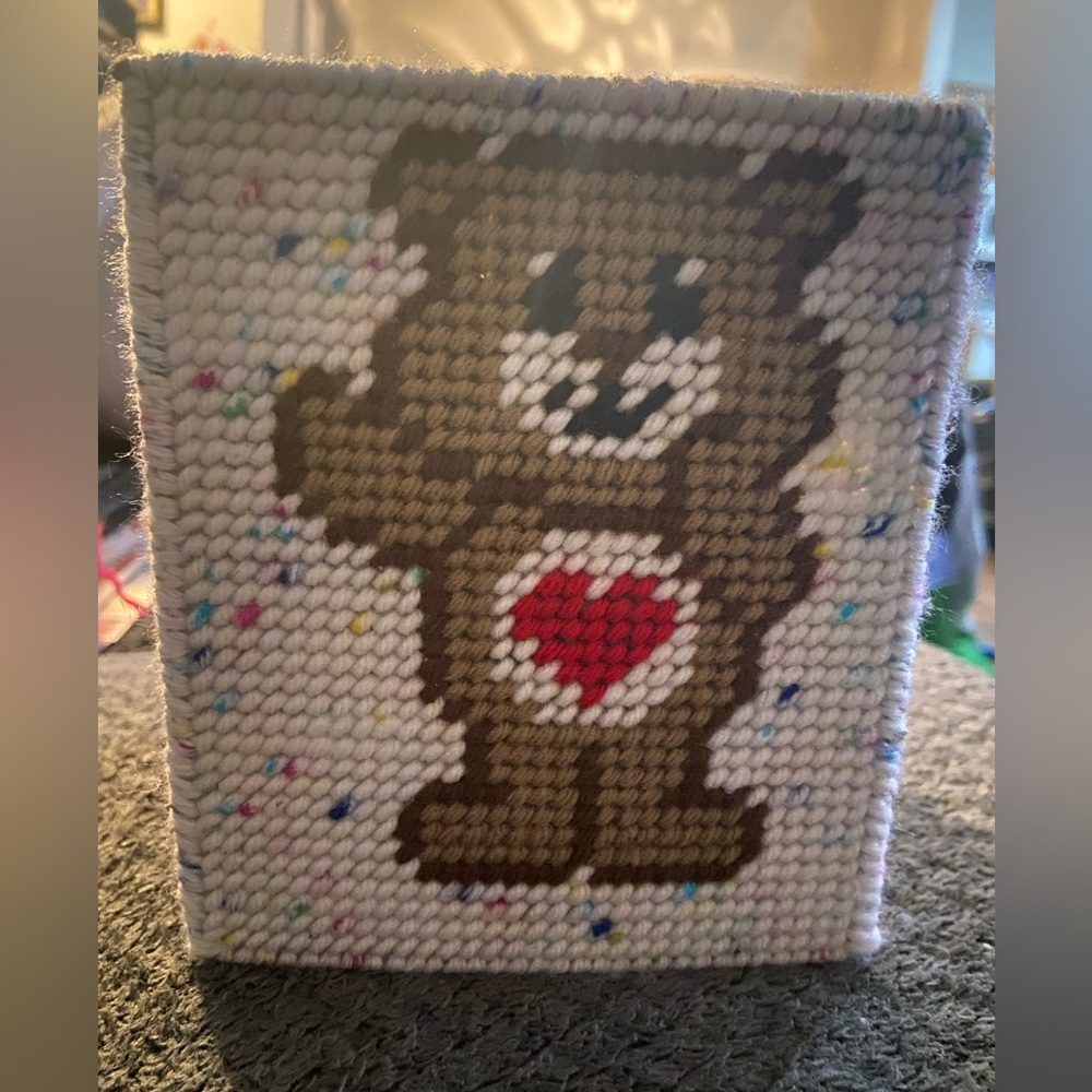 Handcrafted care bear Kleenex box cover
